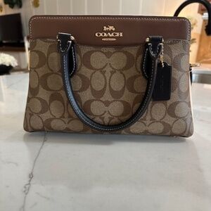 Coach Mini Darcie Carryall Crossbody Colorblock Signature Canvas Gold Khaki